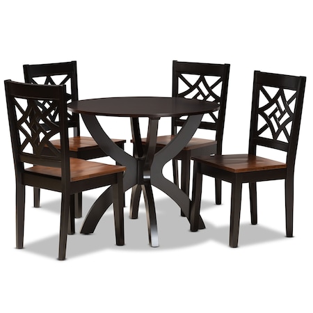 Baxton Studio Anila Modern and Contemporary Two-Tone Dark Brown and Walnut Brown Finished Wood 5-Piece Dining Set 179-11389-10902-Zoro